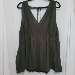Torrid Green Bohemian Embroidered Challis Babydoll Tank